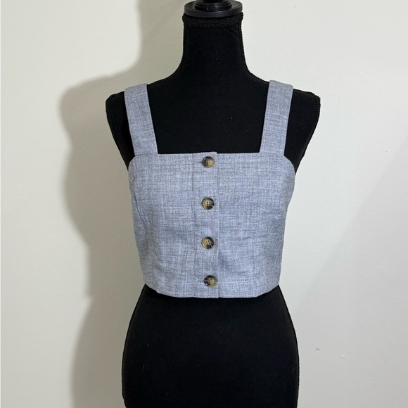 Banana Republic Blue Buttoned Crop Tank Top - Picture 1 of 6